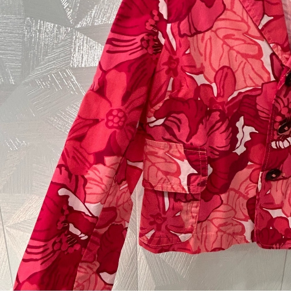 Tommy Hilfiger Womens Pink Floral Cotton Blazer/Jacket 3 Buttons Stretch Pockets - Picture 2 of 7